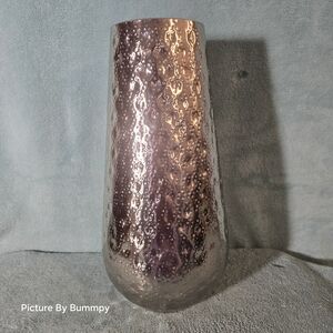 16" Tall Hammered Silver Metal Vase